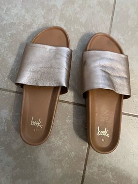 beek brand Metallic Gold Slide Sandals